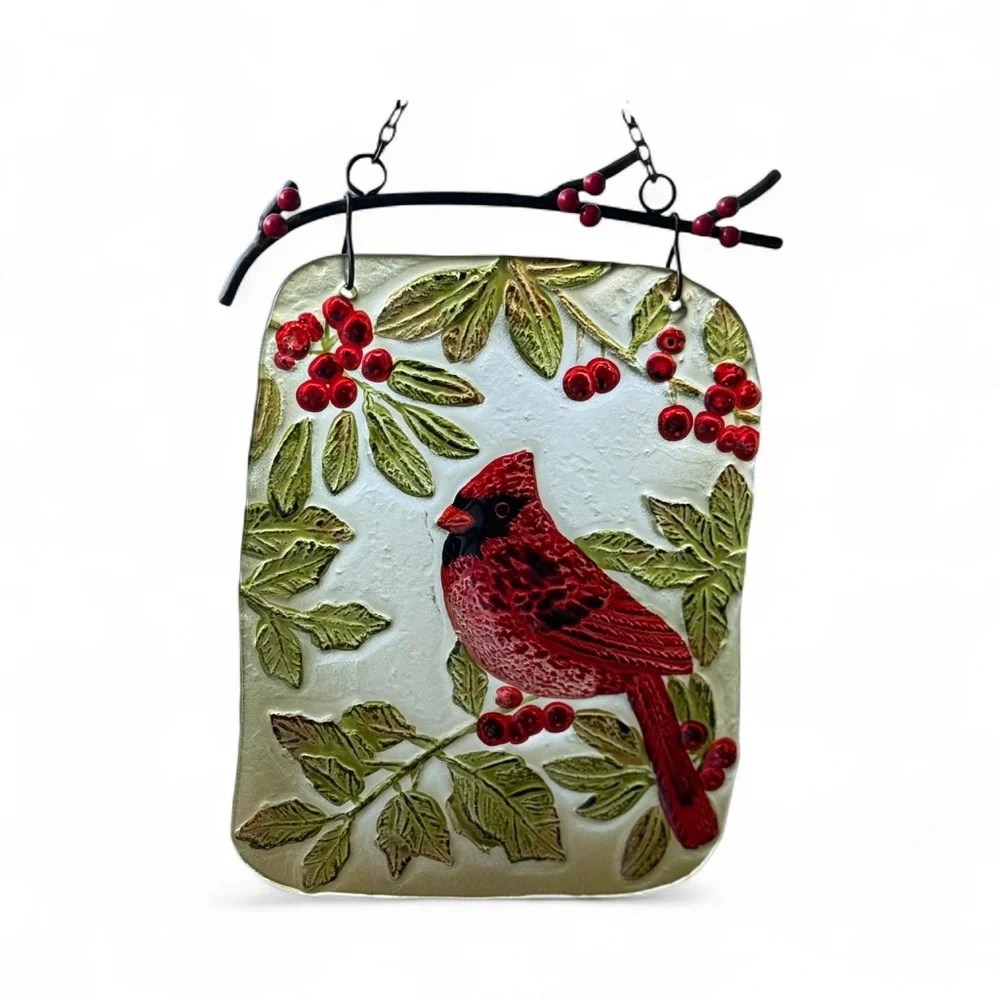 Cracker Barrel Hand-Painted Glass Cardinal Suncatcher Multicolor